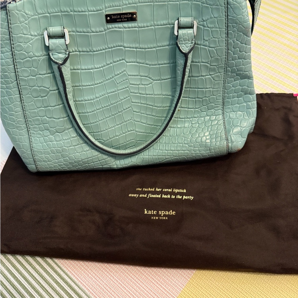 Kate Spade Mint Green Croc-Embossed Tote Bag